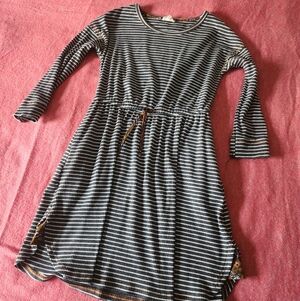 Hem & Thread Gray and White Striped Dress